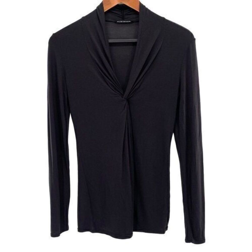 Elie Tahari Black Twist Neck Long Sleeve Top